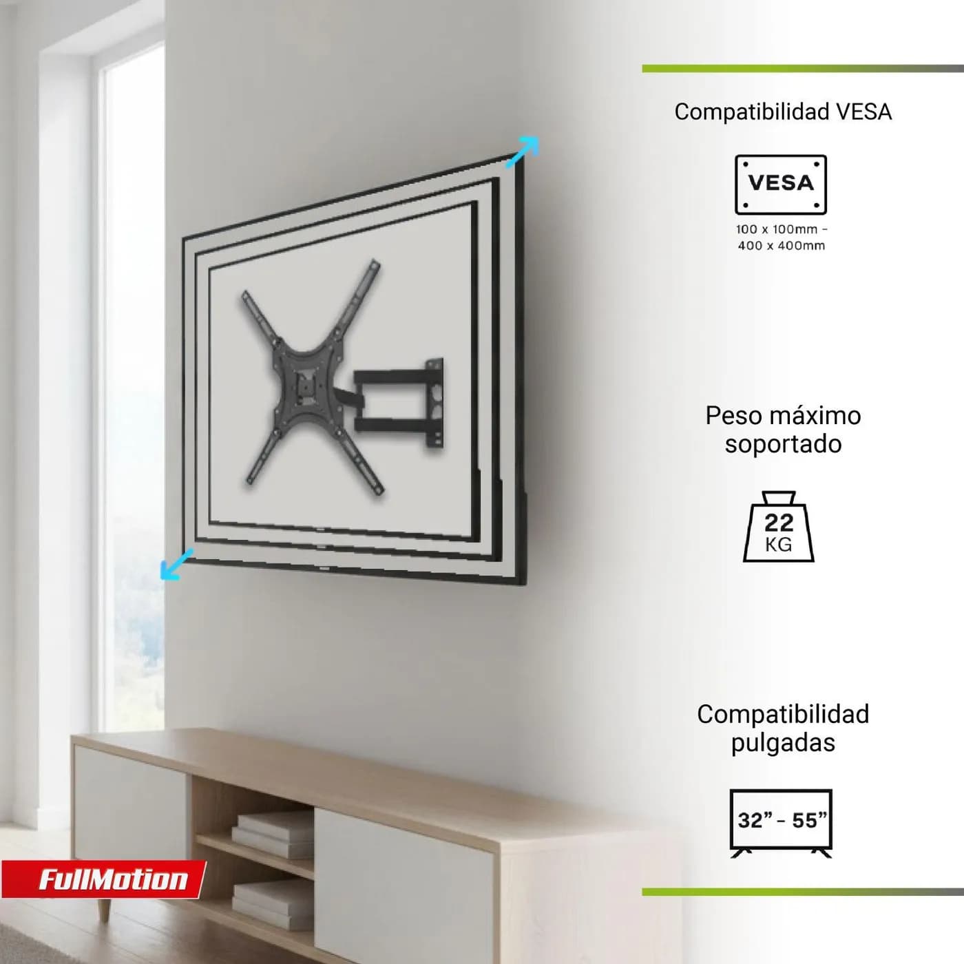 TECHMAKRO SOPORTE DE TV PARED FULL MOTION 32-55 PULG. X-400 4