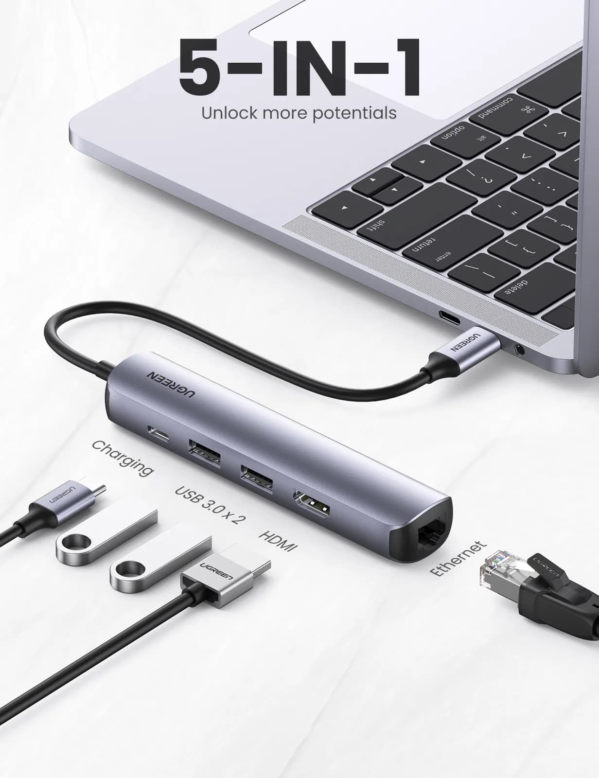Ugreen 10919 base para laptop o replicador de puertos Alámbrico USB 3. 2