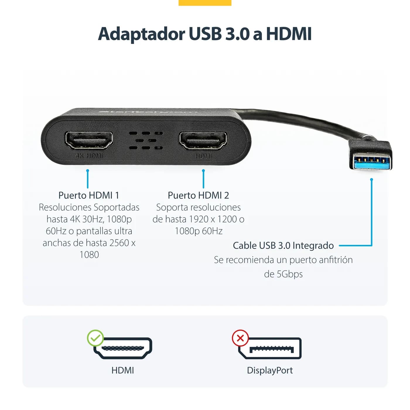 StarTech.com Adaptador USB 3.0 a 2 Puertos HDMI 4K 30Hz 6
