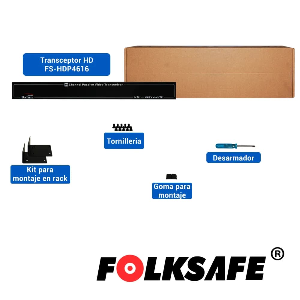 TRANSCEPTOR DE VIDEO PASIVO, HUB 16 CANALES HD FOLKSAFE FS-HDP4616, CO 4