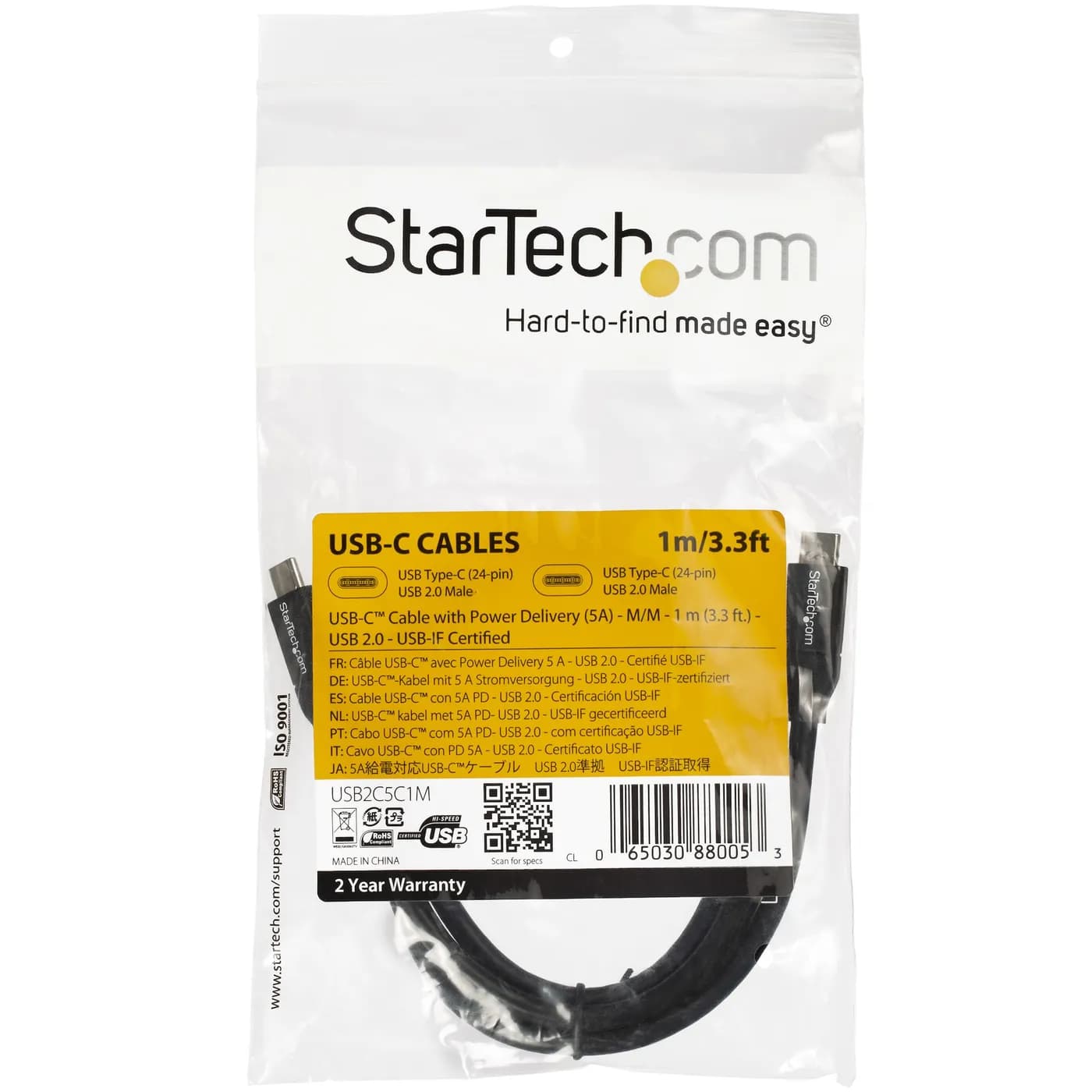 StarTech.com Cable de 1m USB-C a USB-C con capacidad para Entrega de A 5