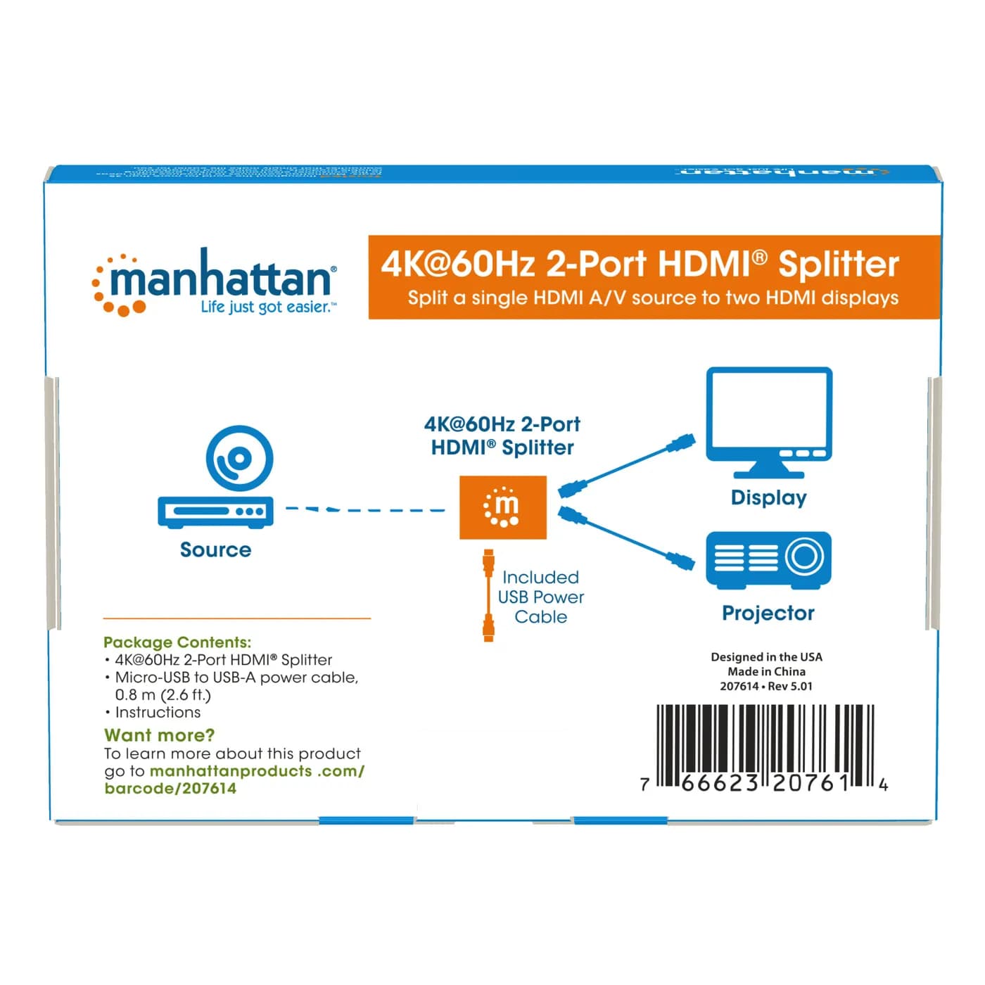 Manhattan 207614 divisor de vídeo HDMI 2x HDMI 12
