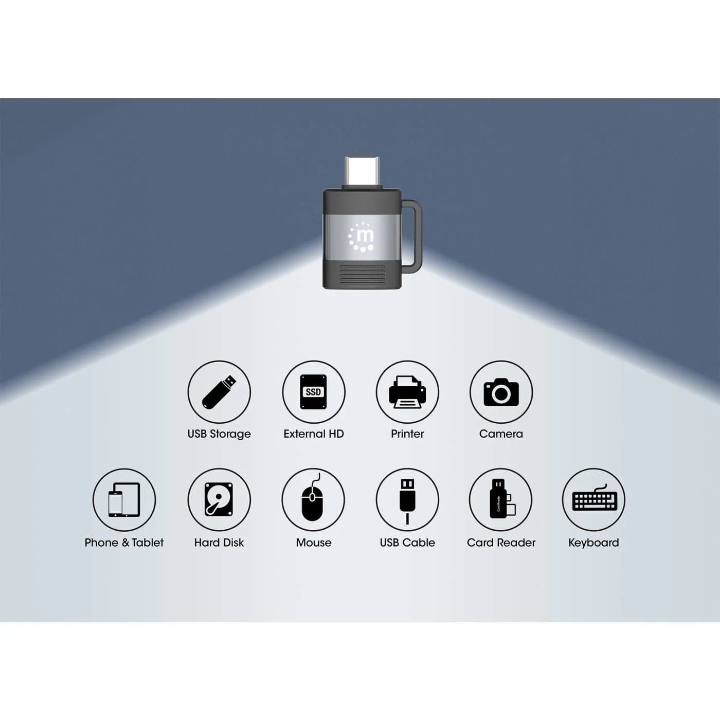 Manhattan 356312 cambiadores de género de cables USB-A USB-C Negro, Gr 8