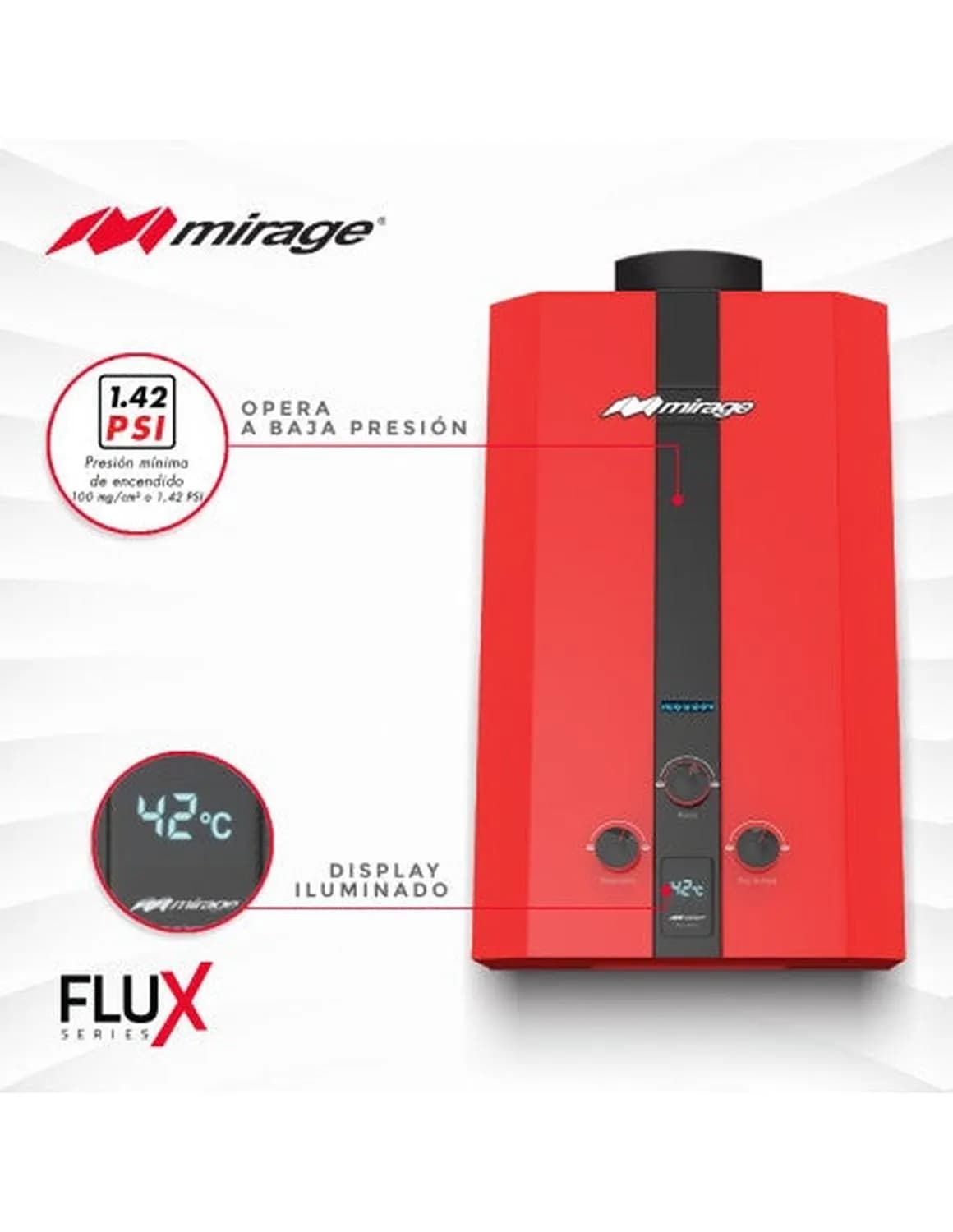 MIRAGE BOILER MBF10BB GAS LP,SERIE FLUX,10L/MIN, COLOR ROJO 4