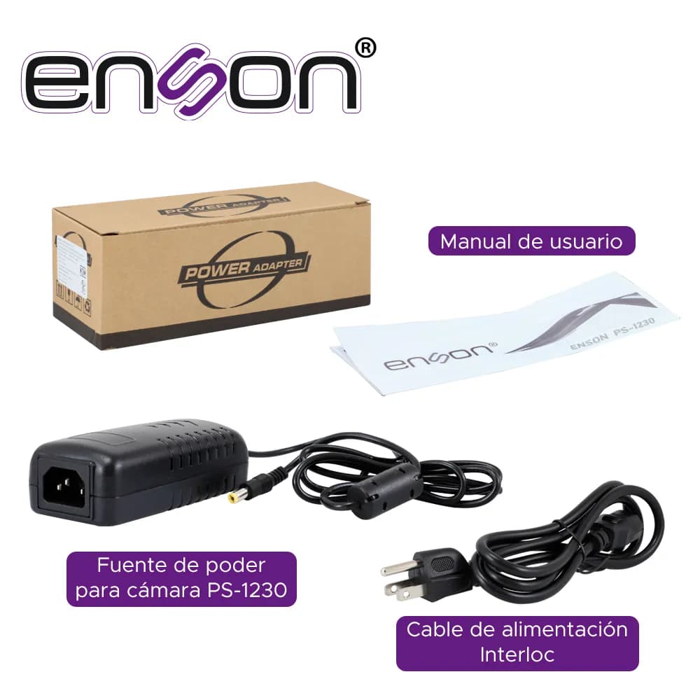 FUENTE DE PODER PARA CAMARA ENSON PS-1230 12V 3AMP CERTIFICACION UL 2