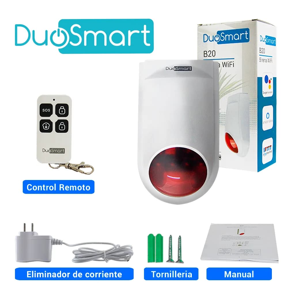 SIRENA INTELIGENTE WIFI 2.4 DUOSMART B20 STANDALONE MONITOREO EN APP D 6