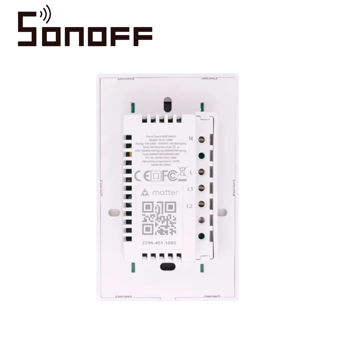 APAGADOR DE PARED TOUCH TX GEN2 SONOFF T6-2C-120M / 2CH ON/OFF INALAMB 2