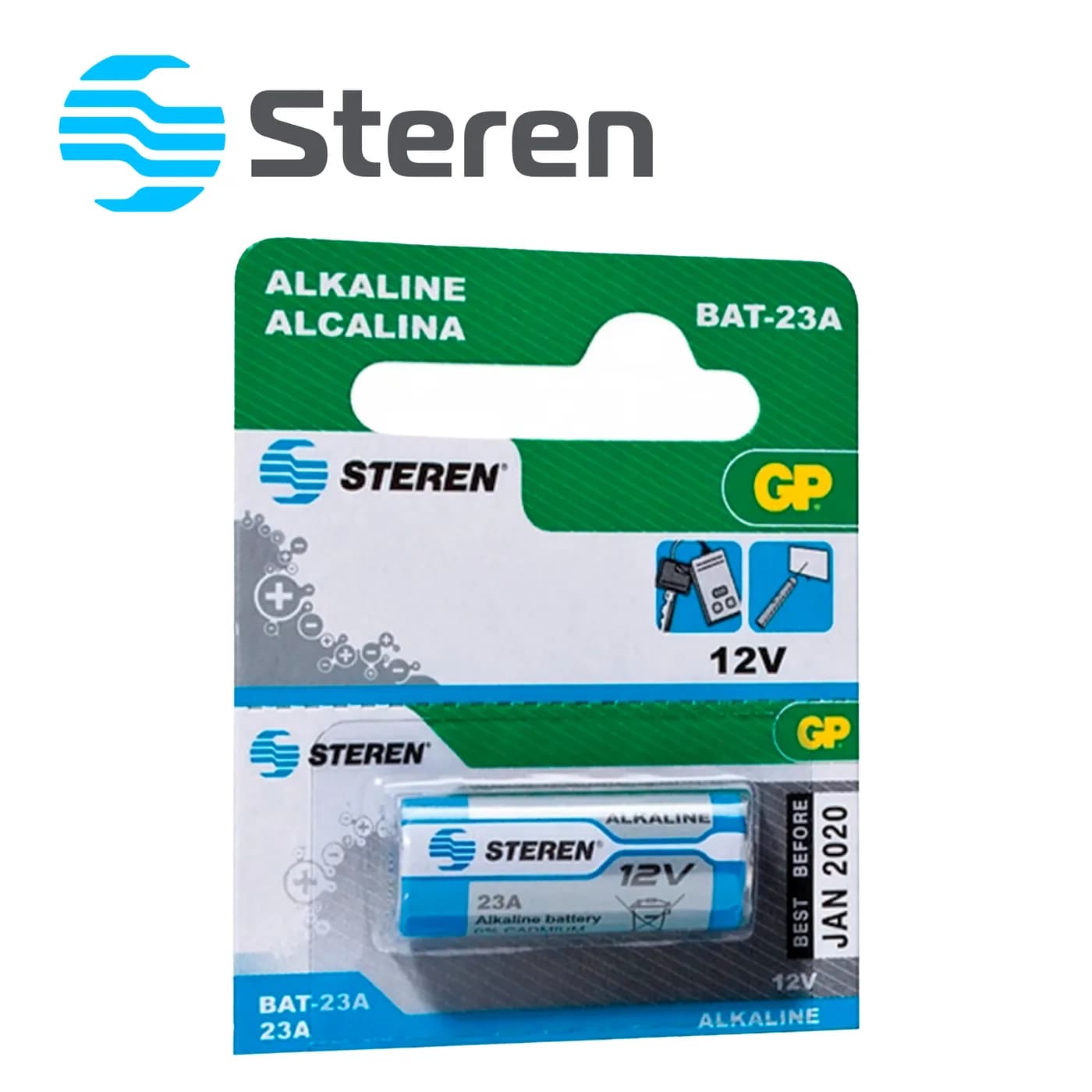 BATERIA ALCALINA STEREN BAT-23A TIPO CILINDRO 12 VOLTS 55MAH -COMPATIB 3