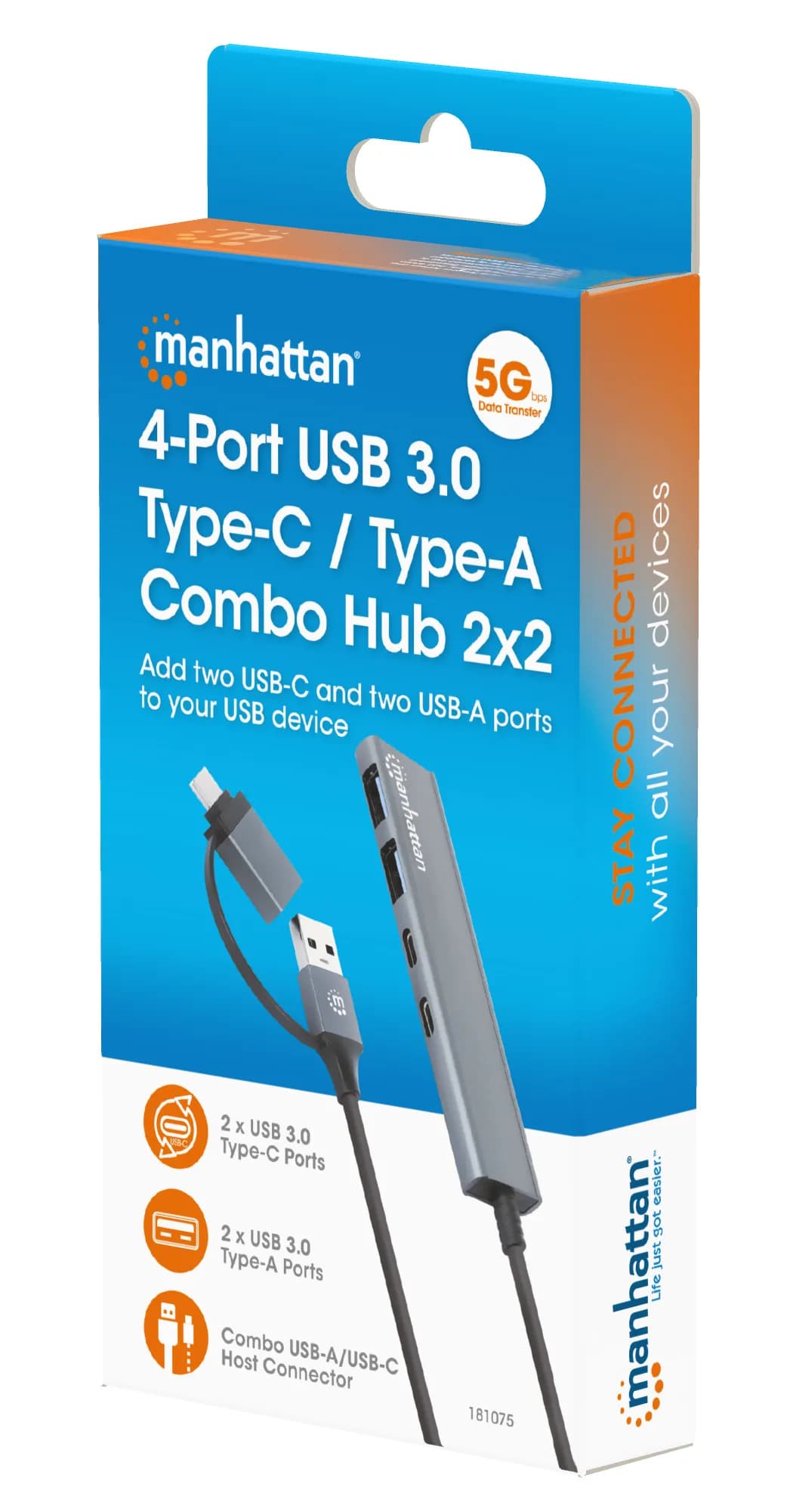 Manhattan Conector adaptable de USB-A macho a USB-C macho, dos puertos 7
