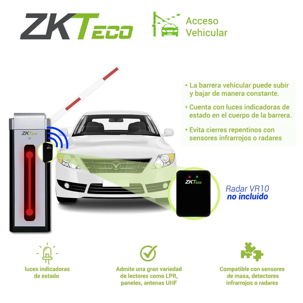 BARRERA VEHICULAR ZKTECO CMP300L CON BRAZO TELESCOPICO RECTO SENTIDO I 3