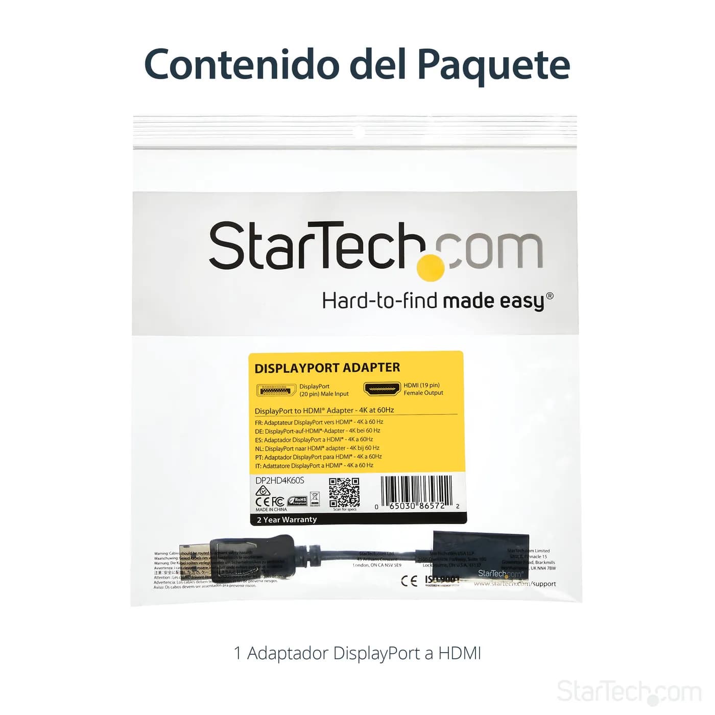 StarTech.com Adaptador Conversor DisplayPort a HDMI - 4K 60Hz 12