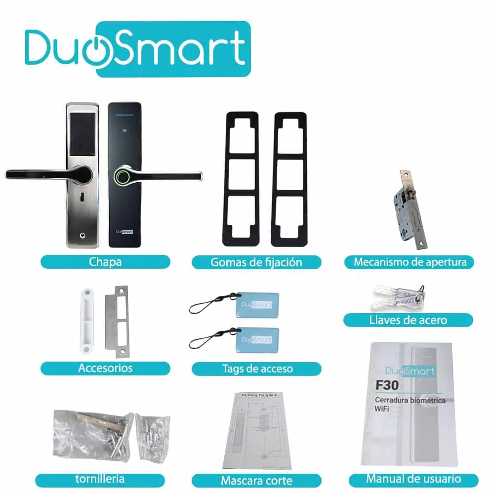 CERRADURA BIOMETRICA WIFI 2.4 GHZ DUOSMART F30 PARA EXTERIORES. ACEPTA 6