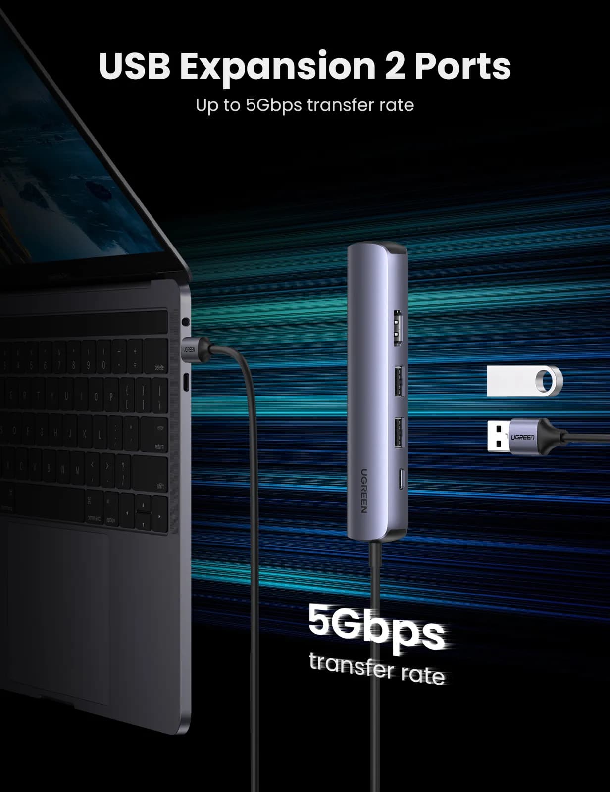 Ugreen 10919 base para laptop o replicador de puertos Alámbrico USB 3. 6