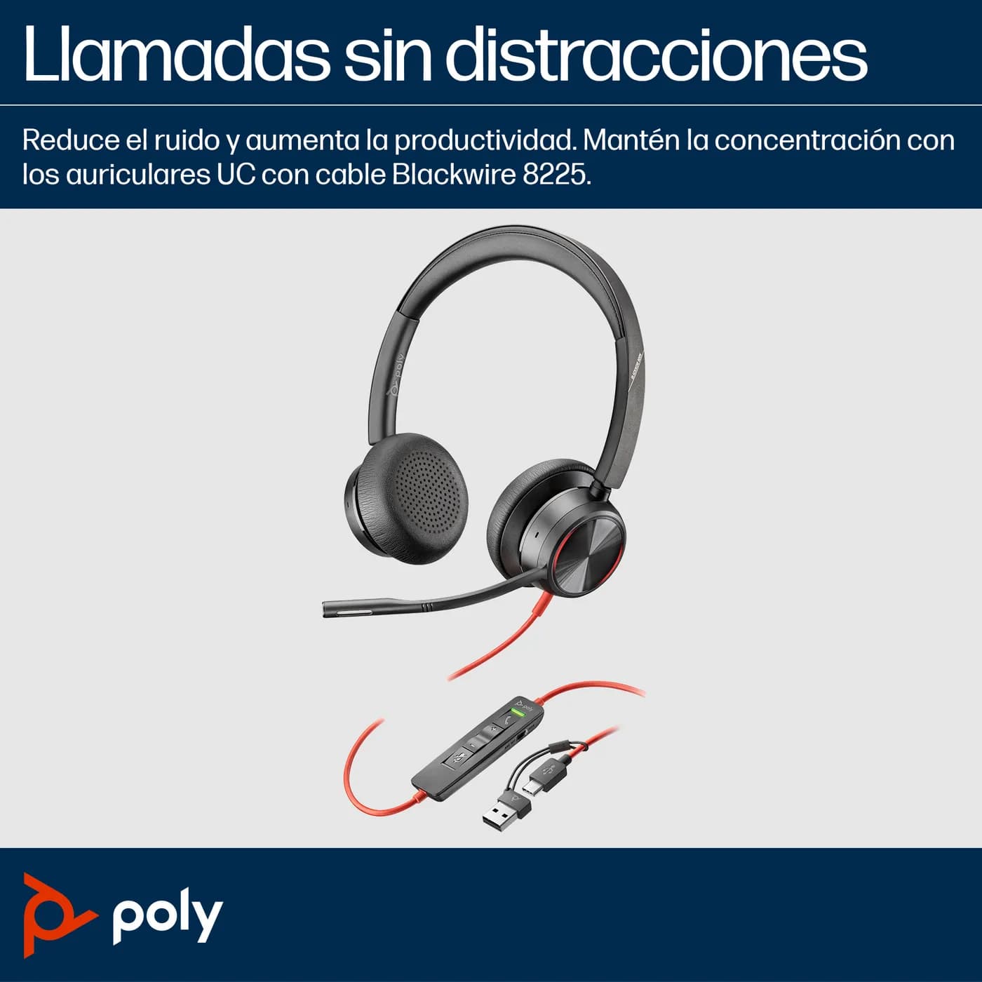 HP Poly Auriculares estéreo USB-C Poly Blackwire 8225 + adaptador USB- 3