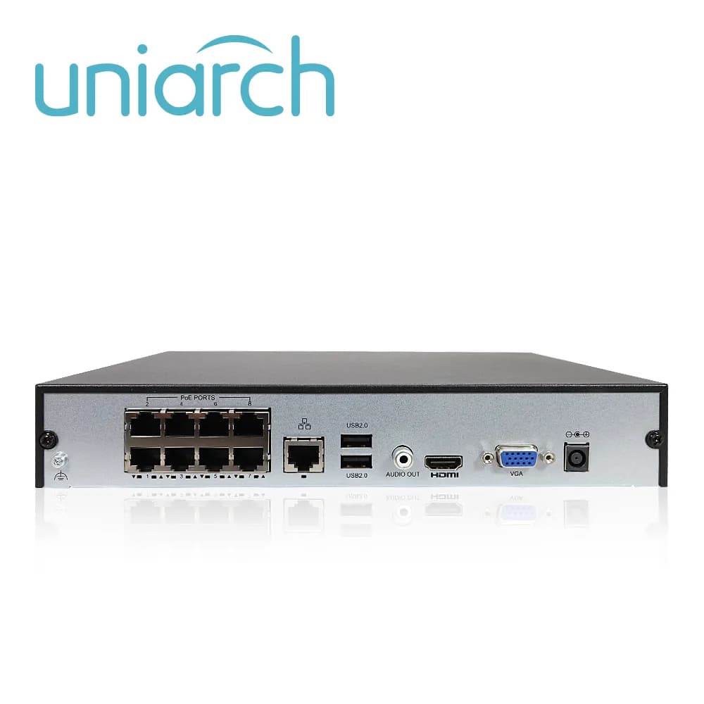 NVR UNIARCH NVR-108E2-P8 / 8 CANALES / 8 CANALES POE / CAPACIDAD 1 DIS 3