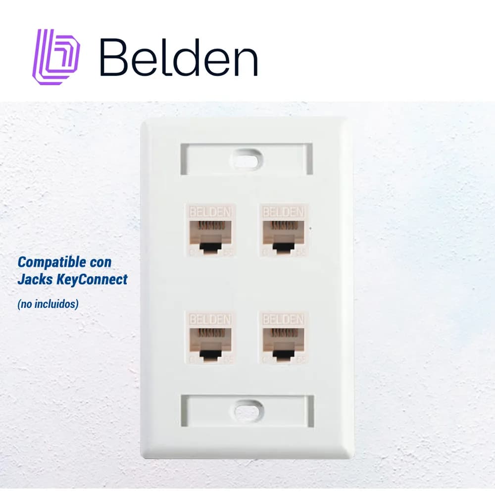 PLACA DE PARED (FACEPLATE) BELDEN AX102249 / INTERIOR / BLANCO / 4 PUE 3
