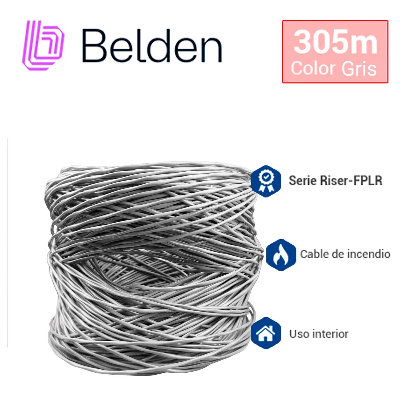 CABLE DE SEGURIDAD Y SONIDO BELDEN 5200UE 008U1000 / INTERIOR / GRIS / 5