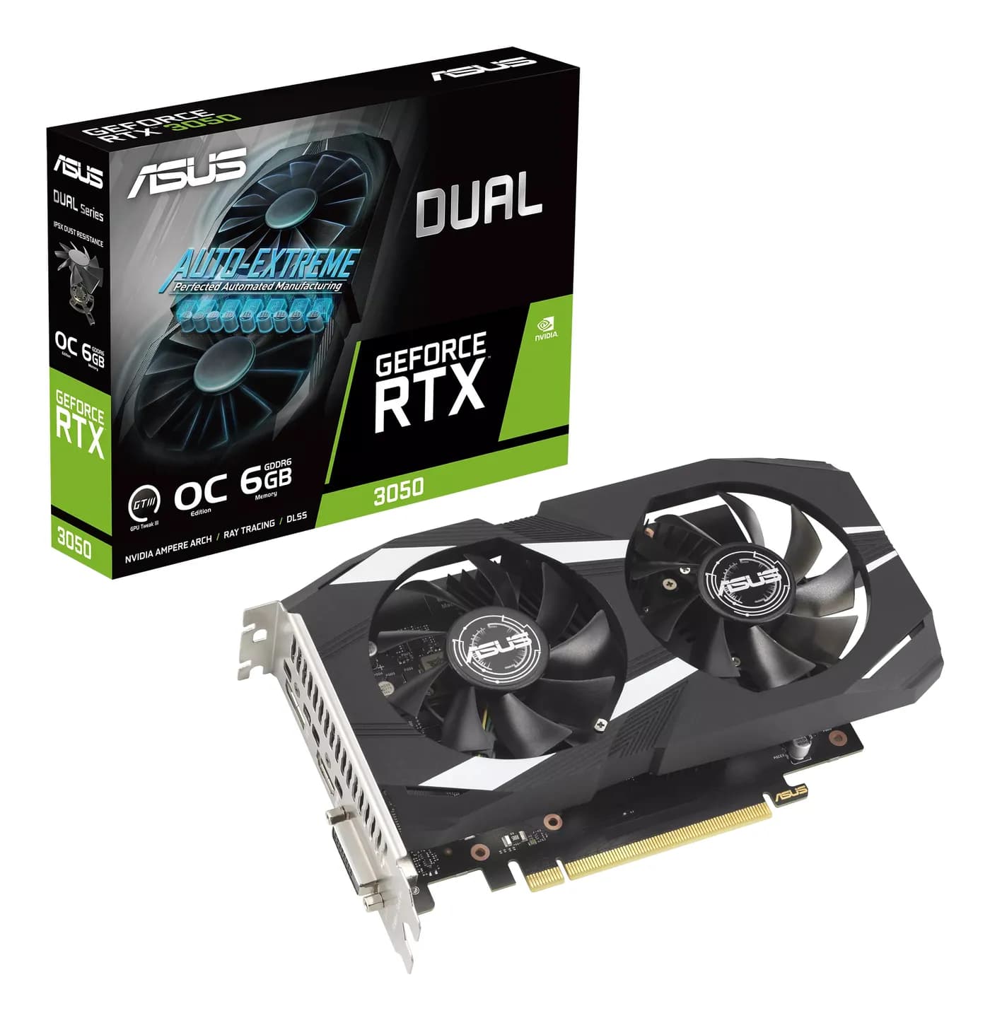 TARJETA DE VIDEO ASUS NVIDIA DUAL GEFORCE RTX 3050 OC, 6GB 96-BIT GDDR 10