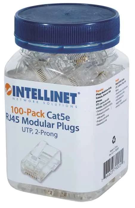 Intellinet PLUG RJ45 CAT5E MULTIFILAR UTP BOTE 100 PZAS ORO 15-MICRAS 2