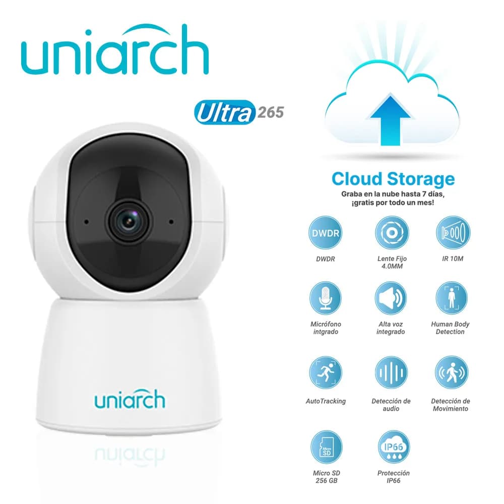 CAMARA IP MINI PT WIFI UNIARCH UHO-S2E-M3 / 3MP / ULTRA 265 / DC 5V/1A 4