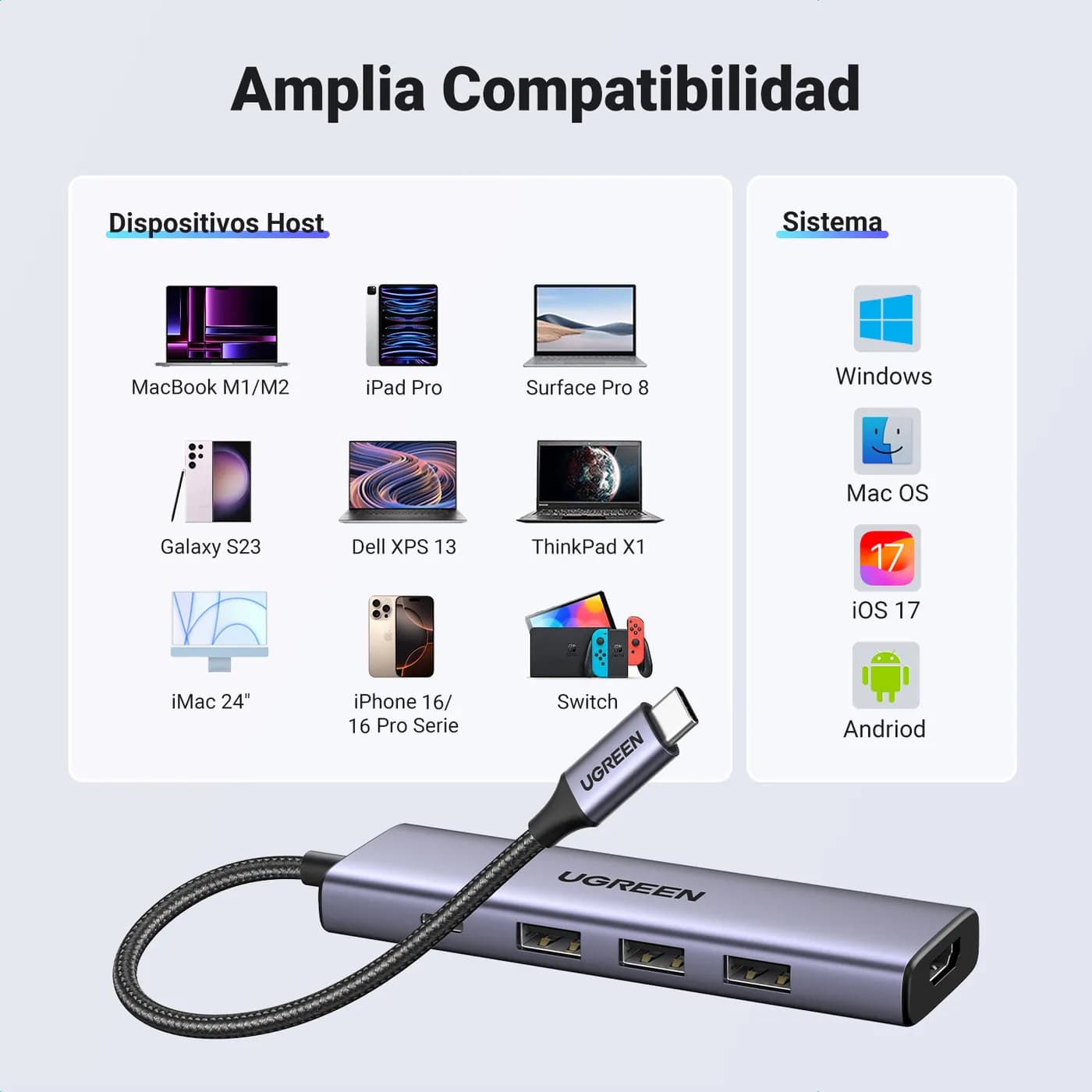 Ugreen 15596 base para laptop o replicador de puertos Alámbrico USB 3. 14