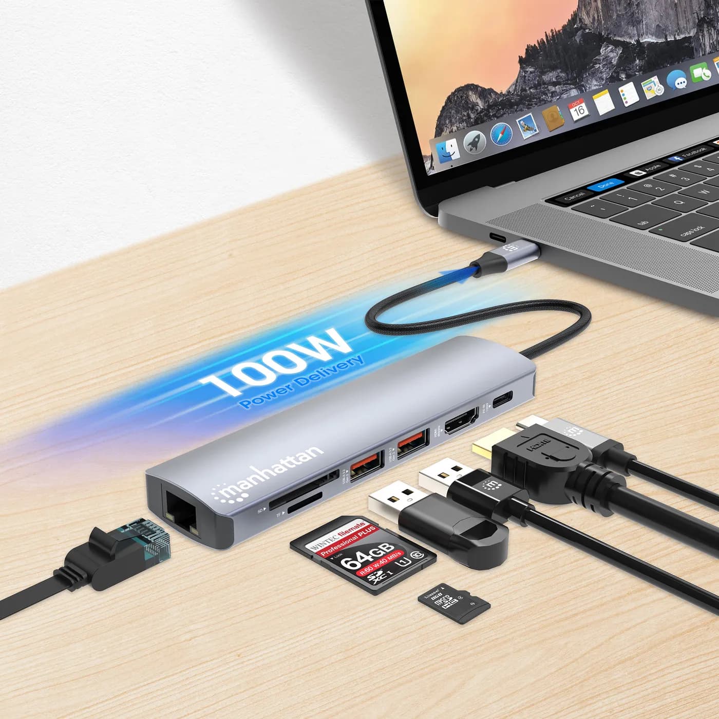 Manhattan Estación Docking USB-C con lector de tarjetas, 7 en 1 7