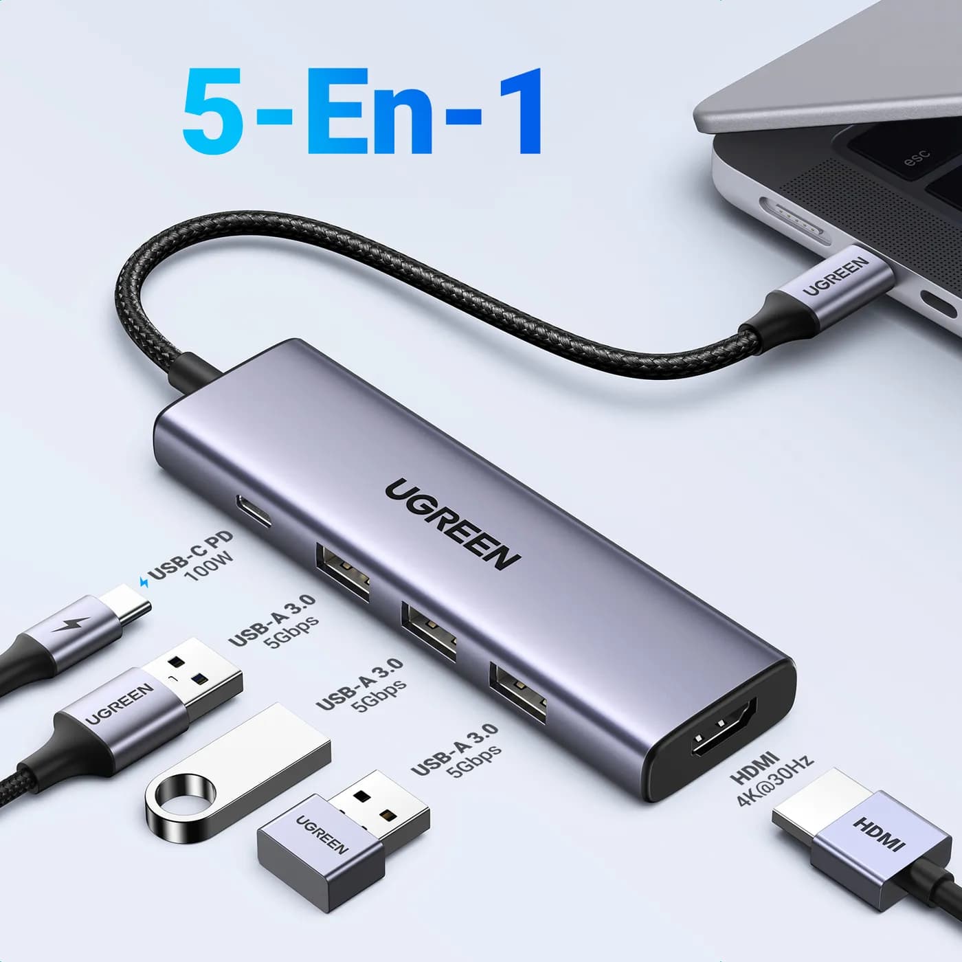 Ugreen 15596 base para laptop o replicador de puertos Alámbrico USB 3. 12