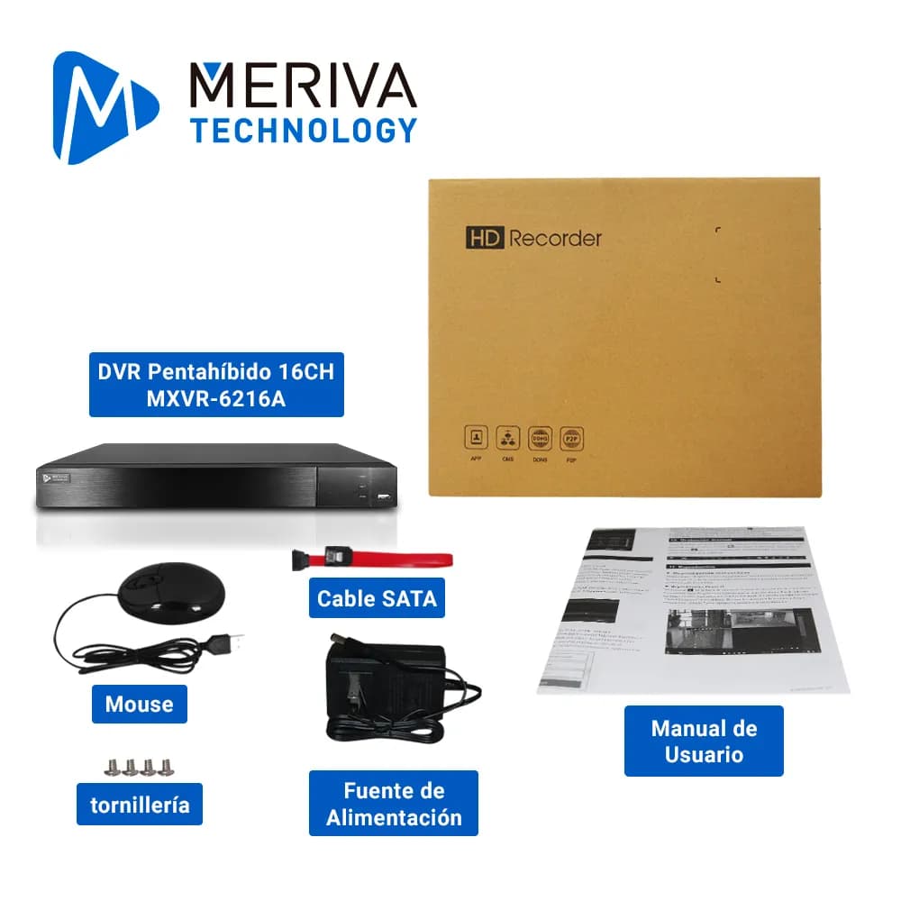 DVR MERIVA TECHNOLOGY MXVR-6216A HD H.265 24 CH 5MP PENTA HIBRIDO 16CH 4