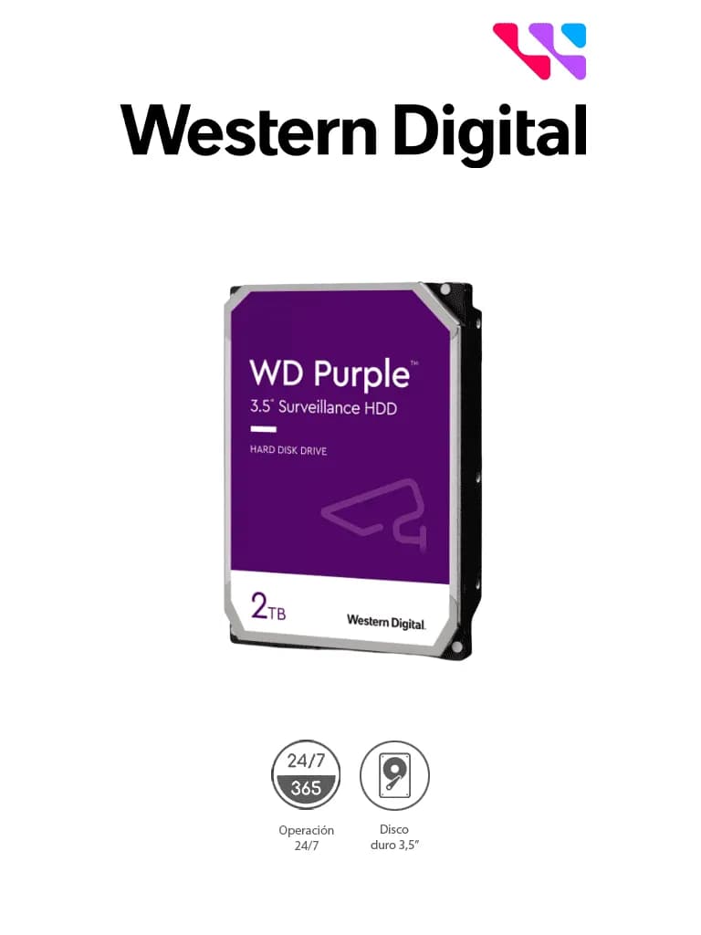 HDD WESTERN DIGITAL PURPLE P/VIDEOVIGILANCIA 2TB 3.5" 5400RPM 256MB SA
