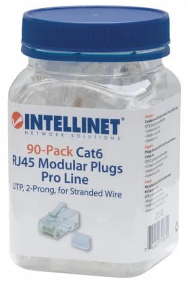 Intellinet PLUG RJ45 CAT6 MULTIFILAR UTP BOTE 90 PZAS ORO 50-MICRAS PR 2