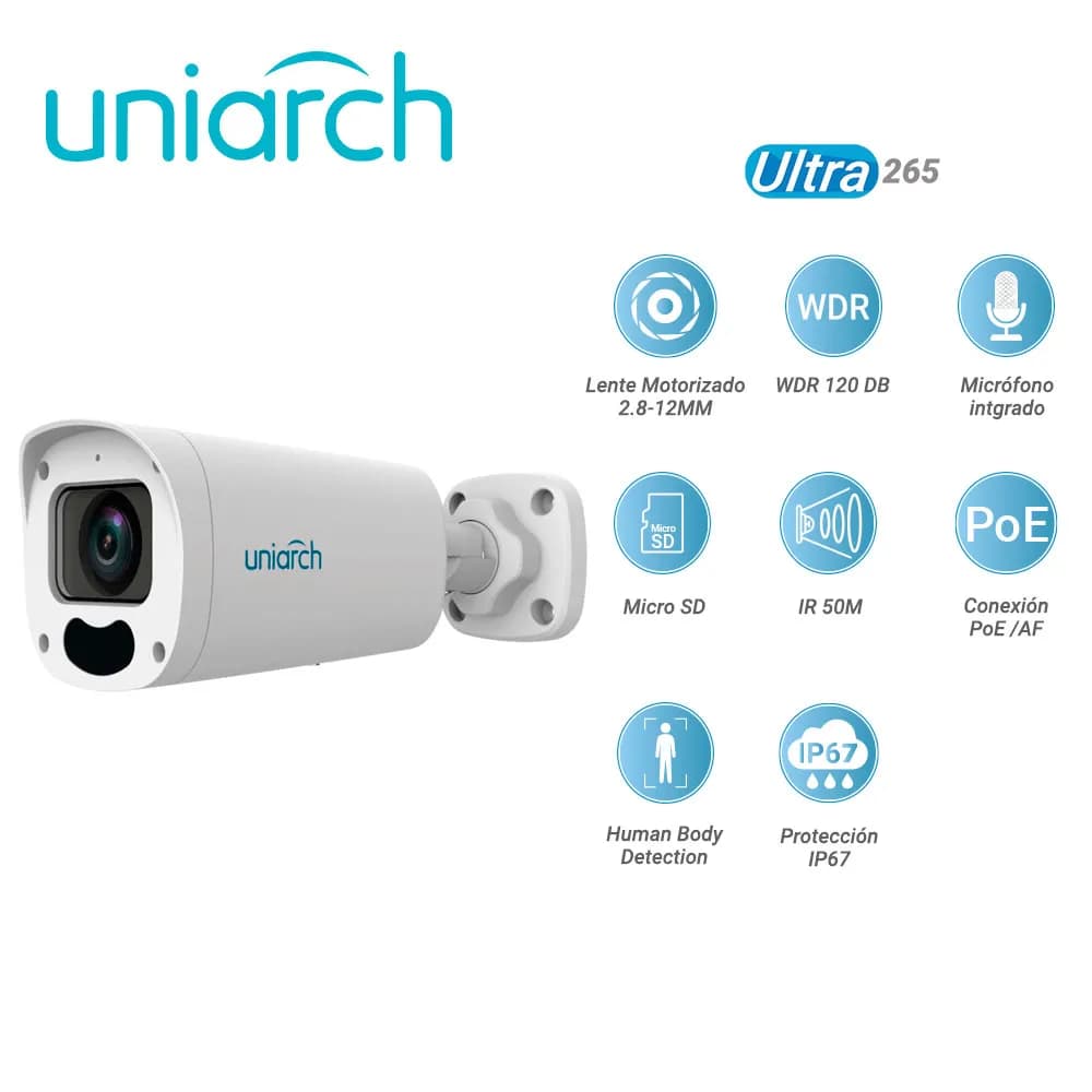 CAMARA IP BULLET UNIARCH IPC-B315-APKZ / 5 MP/ ULTRA265 / LENTE MOTORI 2