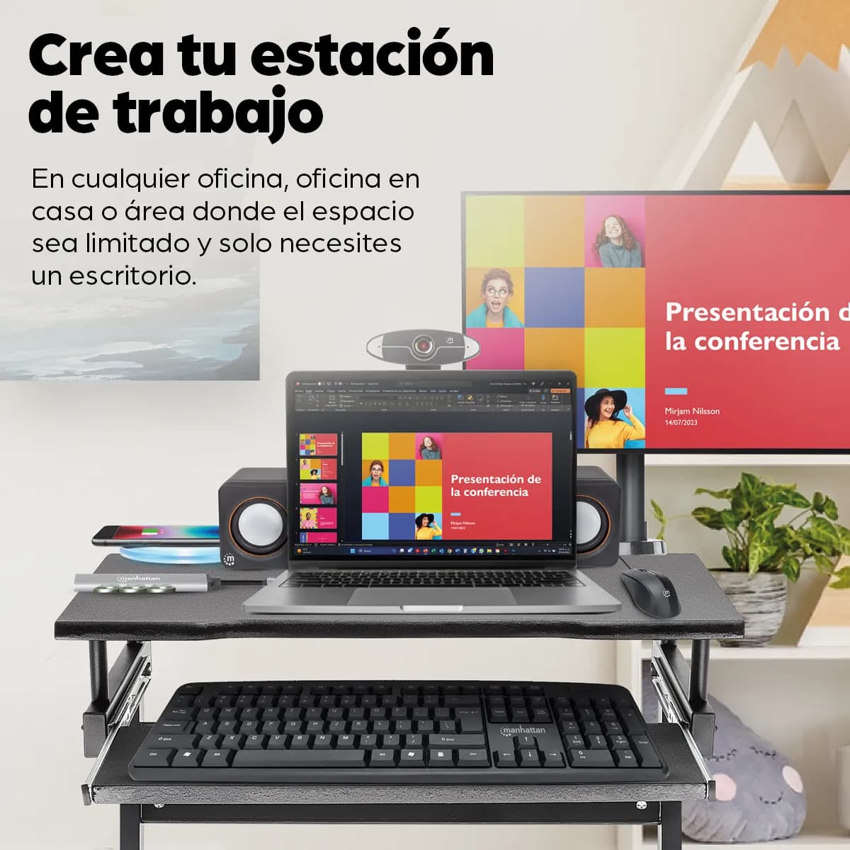 Manhattan Escritorio compacto para computadora, con bandeja deslizable 8