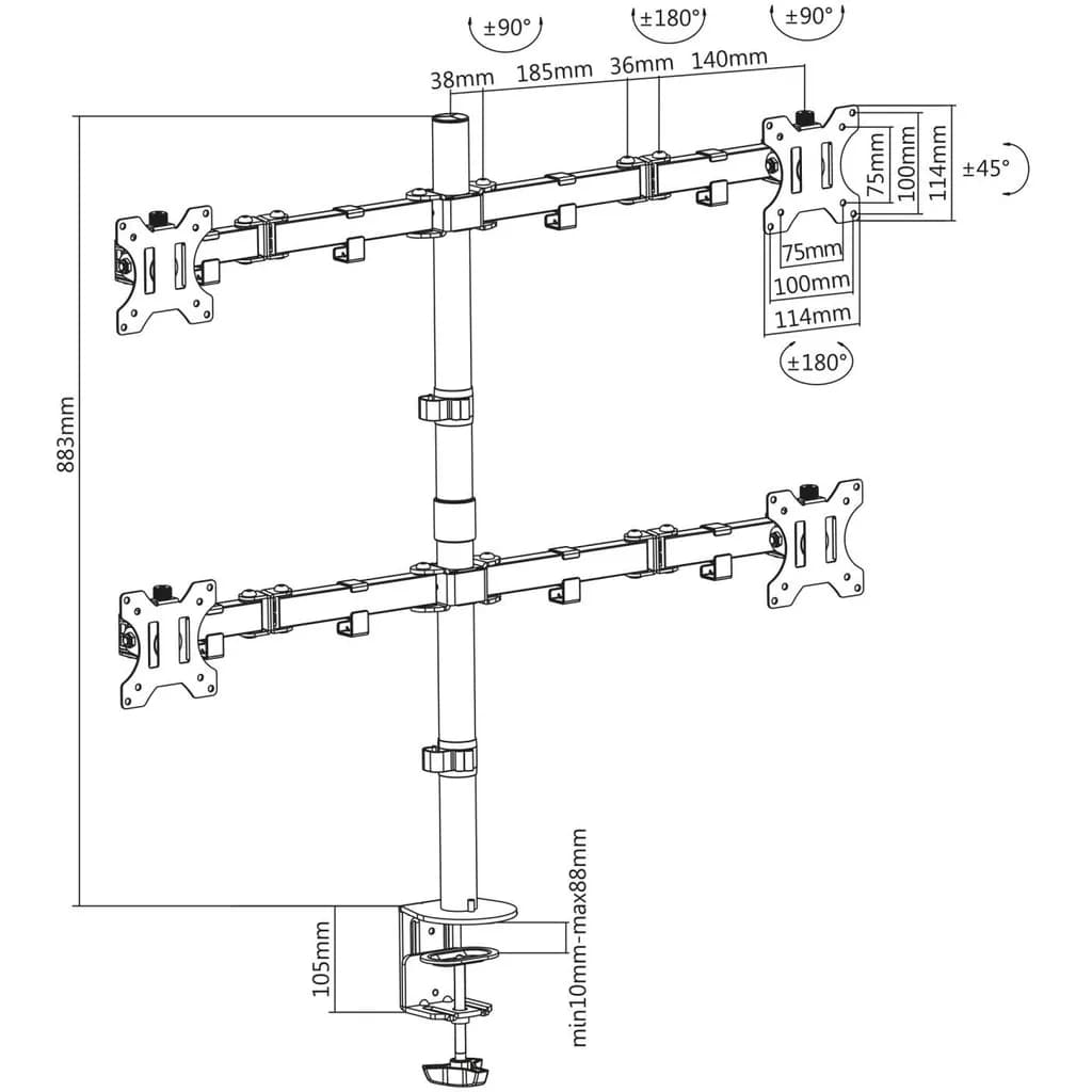 Manhattan Soporte para cuatro monitores, movimiento con brazos de dobl 5