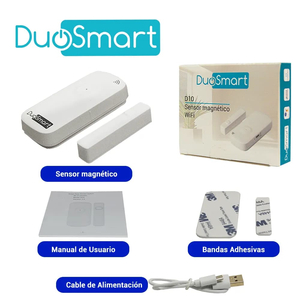 SENSOR MAGNETICO WIFI 2.4GHZ STANDALONE DUOSMART D10 BATERIA RECARGABL 5