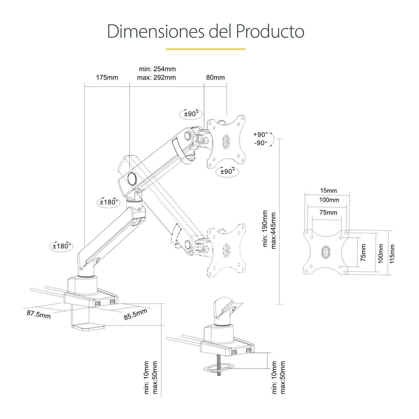 StarTech.com ARMSLIM2USB3 soporte para pantalla plana 86.4 cm (34") Es 15